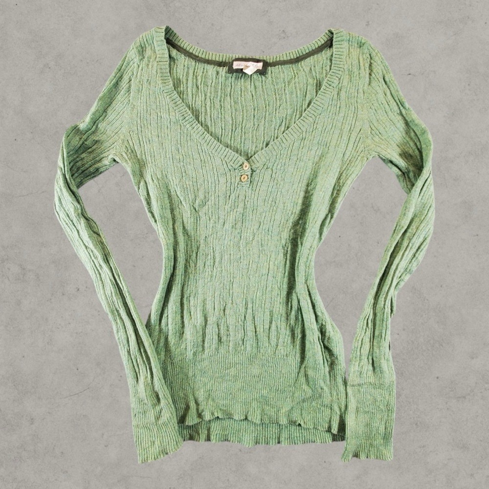 Aeropostale Shirt Womens Large Green Henley Babydoll Top Y2K Vintage V Neck